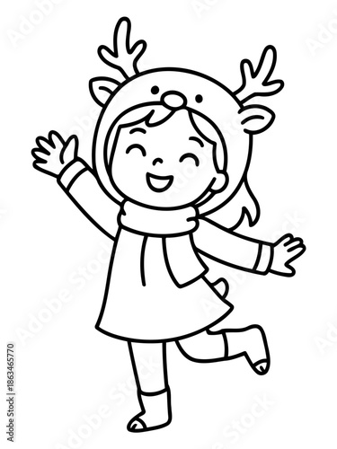 Festive Delight: A cheerful young individual, adorned in a whimsical reindeer costume, radiates joy and festive spirit. A heartwarming depiction, conjuring visions of joyous holidays and innocent fun.