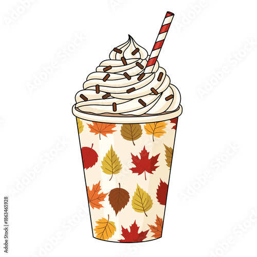Autumnal Flavors: Drink with Whipped Cream and Leaf Design