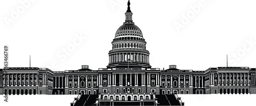 United States Capitol building silhouette, Washington DC landmark, government architecture, democracy symbol, political power, congressional authority, historic federal institution vector illustration