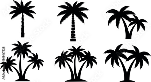 Palm tree silhouette collection with various shapes and sizes in black vector illustration 