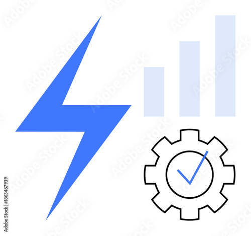Energy efficiency concept. Energy symbol with performance chart optimization. Energy and optimization tools for sustainable performance and improved productivity. Technology, energy, analytics