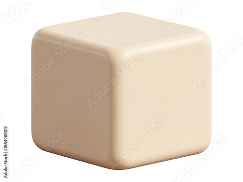 Minimalist 3D Cream Cube with Rounded Edges on Isolated White Background for Wellness Product Display
