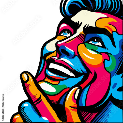 Pop art style character with bold outlines
