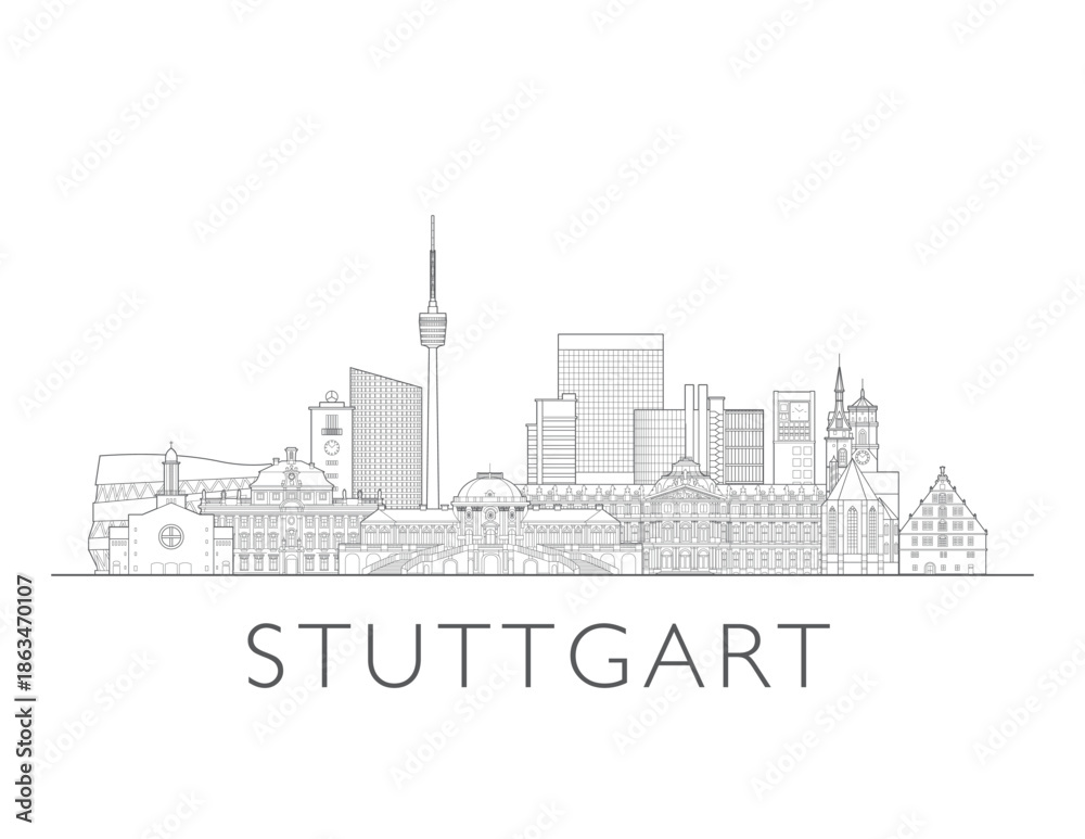 Obraz premium Stuttgart Germany cityscape illustration skyline drawing