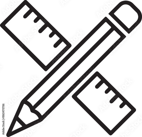  Crossed Pencil and Ruler Icon. Outline Drawing Tools Vector. Flat Education Tools Pictogram Vector Illustration.