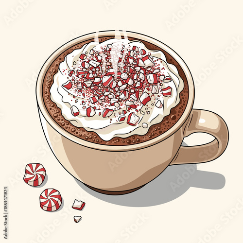 Festive Peppermint Hot Chocolate Illustration