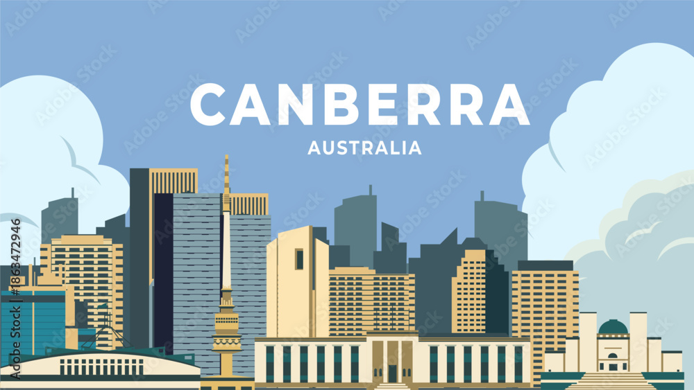 Fototapeta premium Canberra Australia travel background flat illustration