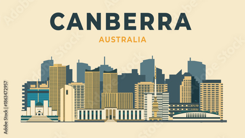 Canberra Australia travel background flat illustration