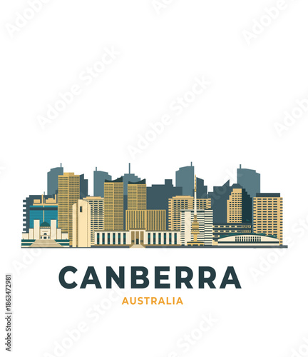 Canberra Australia travel background flat illustration