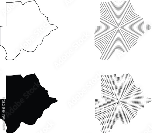 Botswana map, Botswana outline country border. Geographic State Outline With Silhouette Maps And Design.