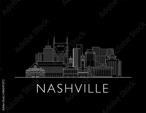 Nashville, Tennessee skyline cityscape vector illustration on black background