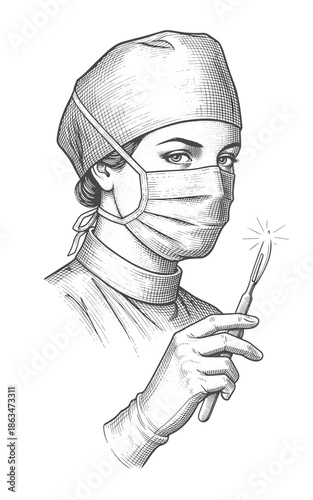 Female surgeon holding surgical instrument in operating room, female surgeon holding scalpel