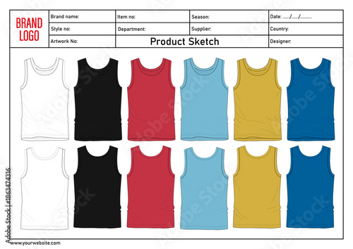 Multicolor tank top vector illustration template front and back