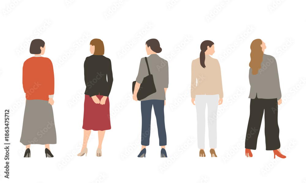 Obraz premium 後ろ姿の女性ワーカーイラストセット 立ち姿