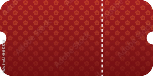 Red Ticket with Floral Pattern Illustration. Mockup and template design.