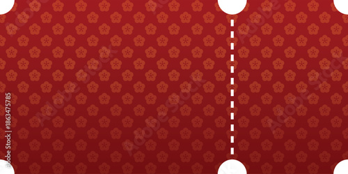 Red Floral Patterned Ticket Illustration. Mockup and template design.