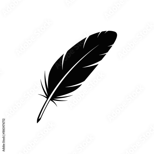 Elegant black feather illustration, symbolizing lightness, freedom, and classic writing tools, perfect for vintage designs and decorative elements, ideal for creative projects and abstract concepts