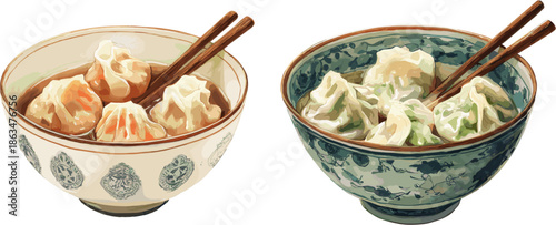 dumplings in two bowls with clipping path