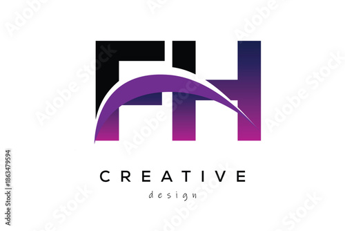 FH Creative And Modern Letter Logo Design with Creative Purple Wave Abstract Latter Logo Concept.