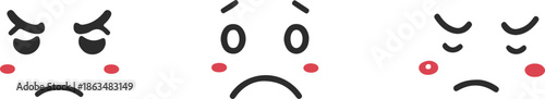 A series of simplistic black and white facial expressions depicting sadness and frustration are shown in a linear arrangement high quality