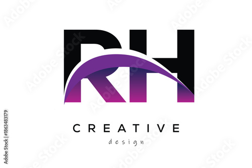 RH Creative And Modern Letter Logo Design with Creative Purple Wave Abstract Latter Logo Concept.