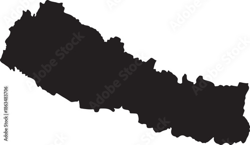Black silhouette map of Nepal on a white background country Asia