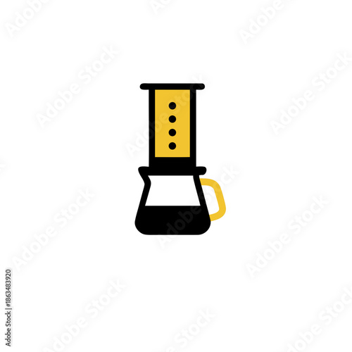 Vector icon of a minimalist coffee brewing device with a carafe, featuring a clean design. Ideal for portraying efficient beverage preparation and modern kitchen concepts