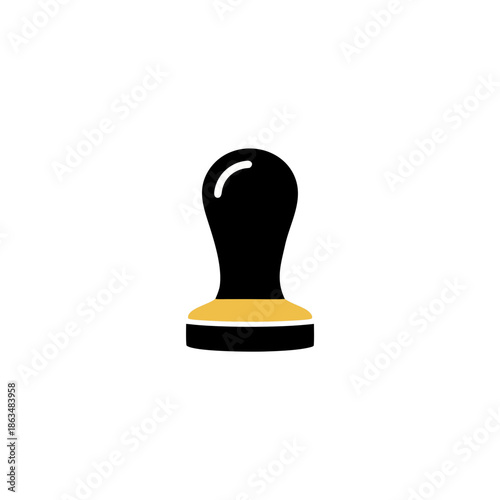 Sleek black and gold vector icon of an espresso coffee tamper, an essential barista tool. Perfect for cafe branding, coffee shop menus, and beverage industry graphic design
