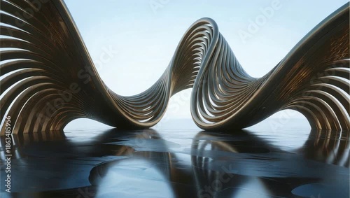Sculptural architectural forms in metallic curves