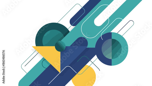 Modern abstract geometric shapes in blue and yellow hues