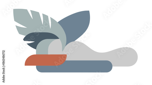 Modern abstract art with geometric shapes and leaves