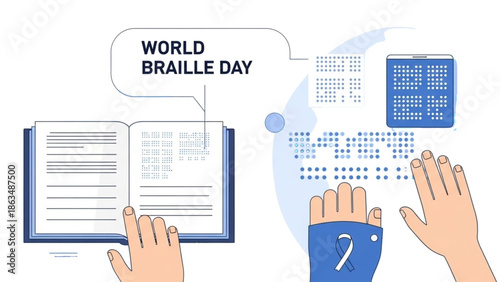 World Braille Day Accessibility and Education Concept Vector Illustration 3