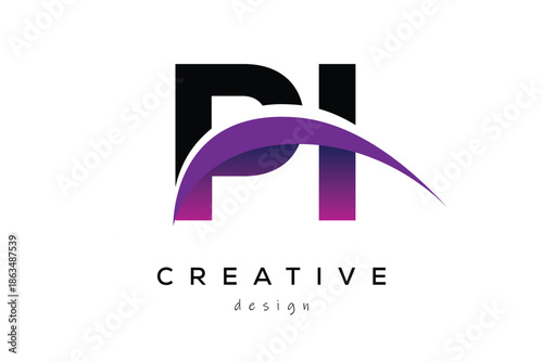 PI Creative And Modern Letter Logo Design with Creative Purple Wave Abstract Latter Logo Concept.