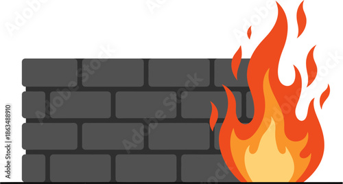 Digital Firewall Blocking Cyber Attacks with Flaming Security Barrier Illustration
