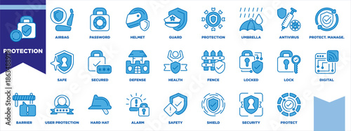 Protection Icon Sheet Blue White