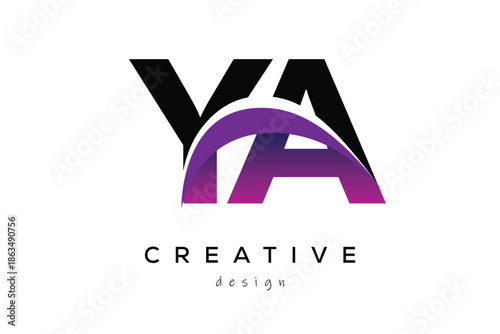 YA Creative And Modern Letter Logo Design with Creative Purple Wave Abstract Latter Logo Concept.
