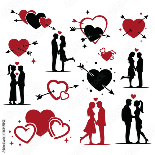 Silhouettes of Loving Couples Embracing.