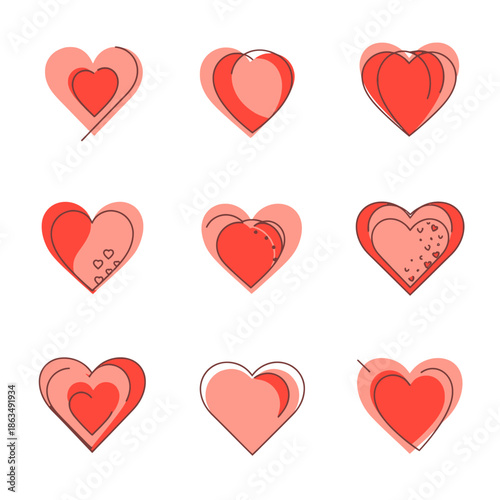 Collection of various red heart shapes.