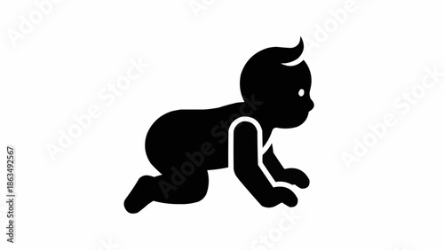 Silhouette of a baby crawling on a white background.