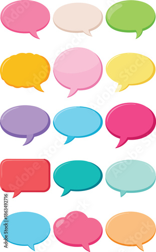 Comprehensive vector set of three dimensional glossy colorful speech bubbles thought clouds and chat dialog boxes communication message icons template collection
