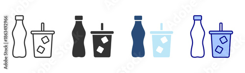 Cold Drink Icon Set. Designed In Multi Style