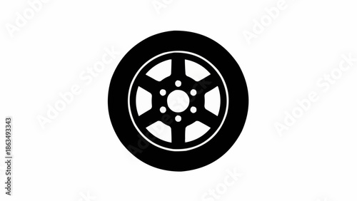 Black car wheel icon on white background.