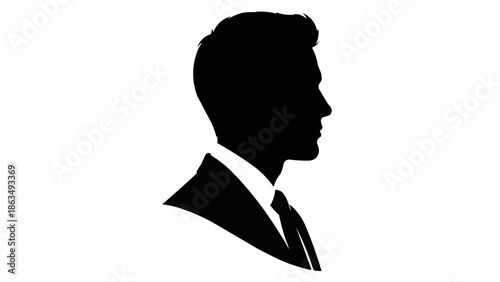 Silhouette of a man in a suit and tie facing right.