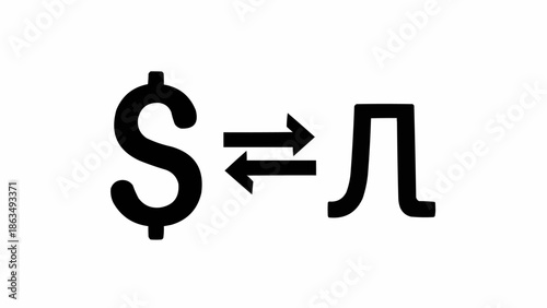 Dollar symbol and Yen symbol with exchange arrows.