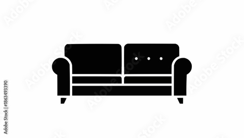 Simple Black Icon of a Comfortable Sofa.