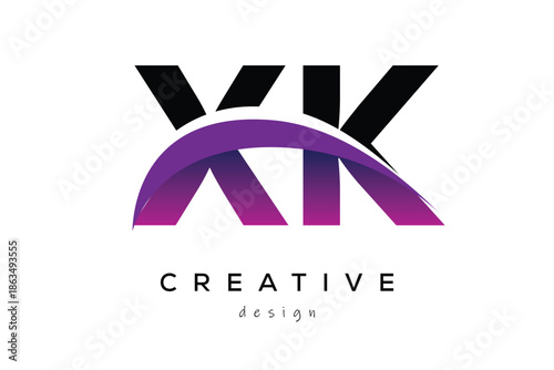 XK Creative And Modern Letter Logo Design with Creative Purple Wave Abstract Latter Logo Concept.