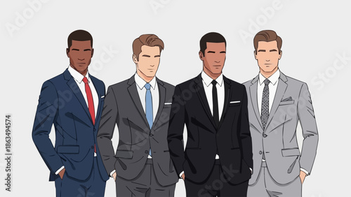 Diverse Group of Men in Suits Standing Together.