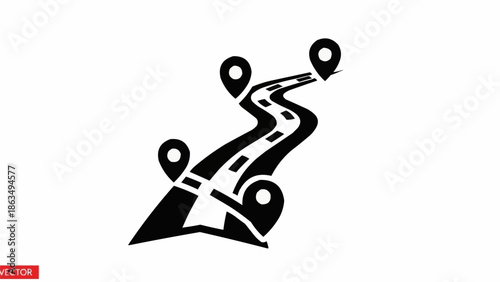 Road Trip Route with Location Pins Icon Illustration.