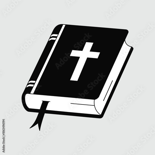 Black and white of a bible with a cross book holy book Christianity vector illustration isolated on white background. 