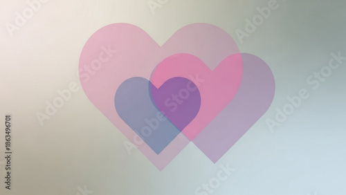 Interlocking pastel hearts in shades of pink, purple, and blue on a gradient background